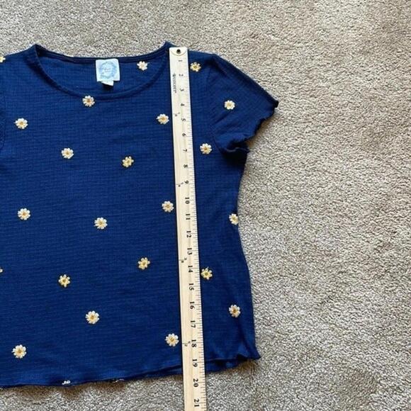 Blue Rain Embroidered Sunflower Baby Tee Navy Blue Size: Small - Picture 3 of 5